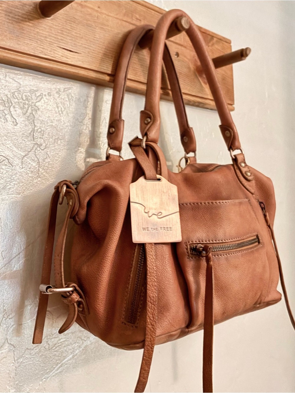 Free People x WTF Baby Emerson Leather Shoulder Bag in Saddle - Picture 8 of 15